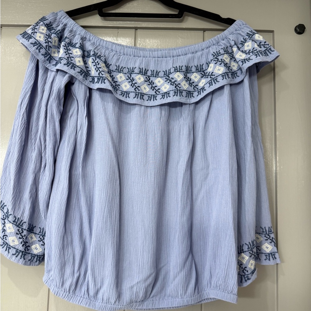 Altar'd State Light Blue Embroidered Bohemian Shirt Womens Small - Picture 7 of 9